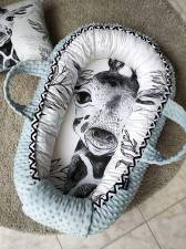 Baby nest -  Giraffe - Cevron & Minky Dusty Mint