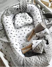Baby nest - Feathers & Minky Grey