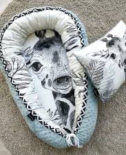 Baby nest -  Giraffe - Cevron & Minky Dusty Mint
