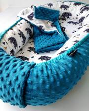 Baby nest - Bear & Minky Turquoise