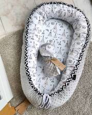 Baby nest - Teepee - Cevron & Minky Ice Grey