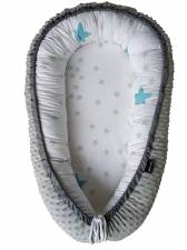 Baby nest - Turquoise stars in white & Minky Grey